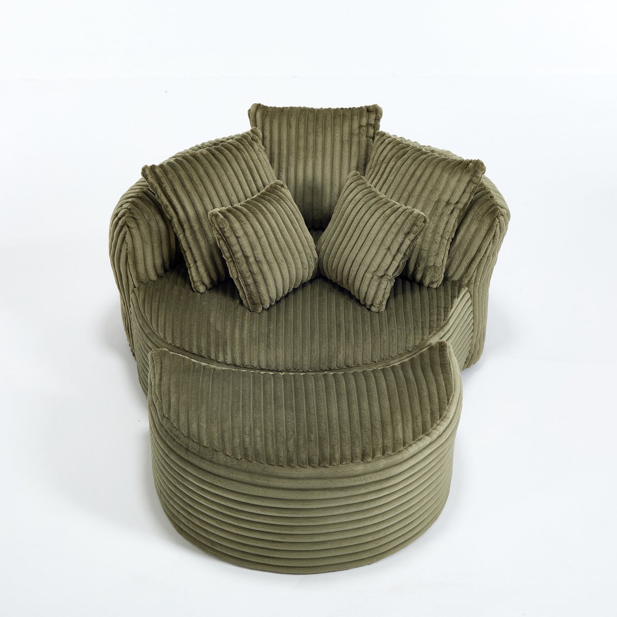 in& out door furniture Groot, rond zitkussen voor ontspannende ligbanken, binnenruimte leesbank, sofa-bed zonder poten met voetenstoel, grootformaat, zachte stof- en koordstof zitleuning, geschikt voor woonkamer, speelkamer en- Emerald emarld