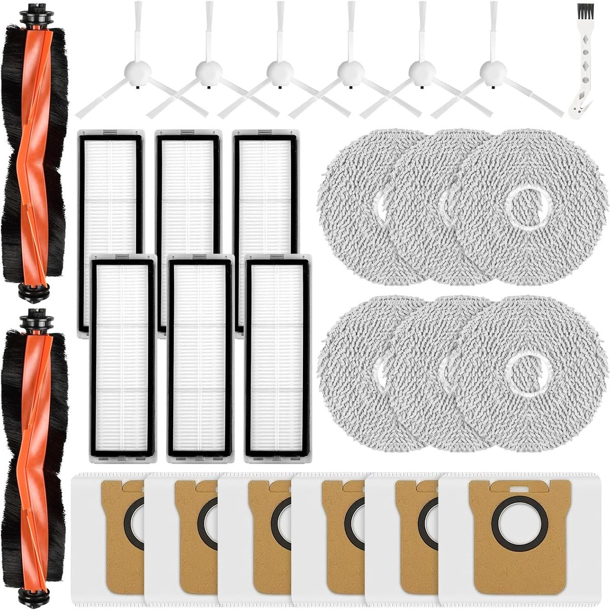SnelShoppen - 27-delig Accessoire Set voor Robotstofzuiger - Hoofdborstel, HEPA Filters, Zijborstels, Microvezeldoeken, Reinigingsborstel - Compleet O