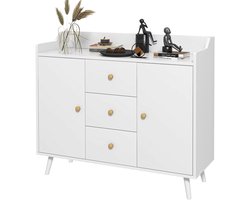 Buffet - meuble de rangement avec 2 portes - 3 tiroirs et pieds en bois massif - style moderne - 90 x 32 x 80 cm - blanc