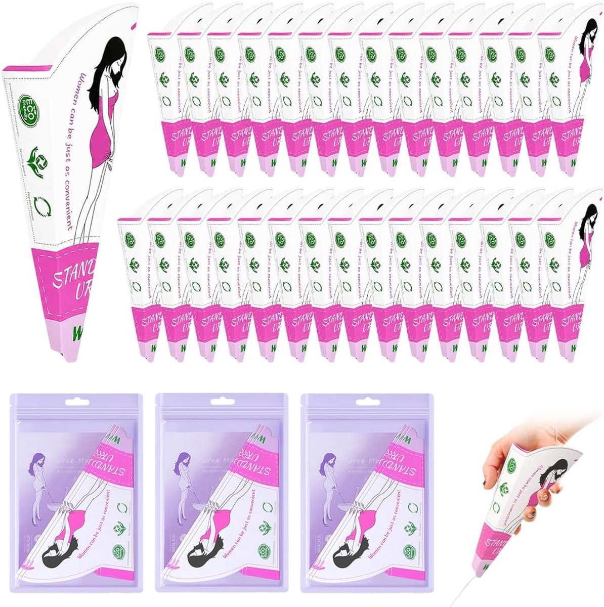 30 Roze Papieren Urinoirs voor Vrouwen,Wegwerpbaar,Draagbare Reispotjes,Staande Papieren Kegel,Handig voor Vrouwen - ShopVlot