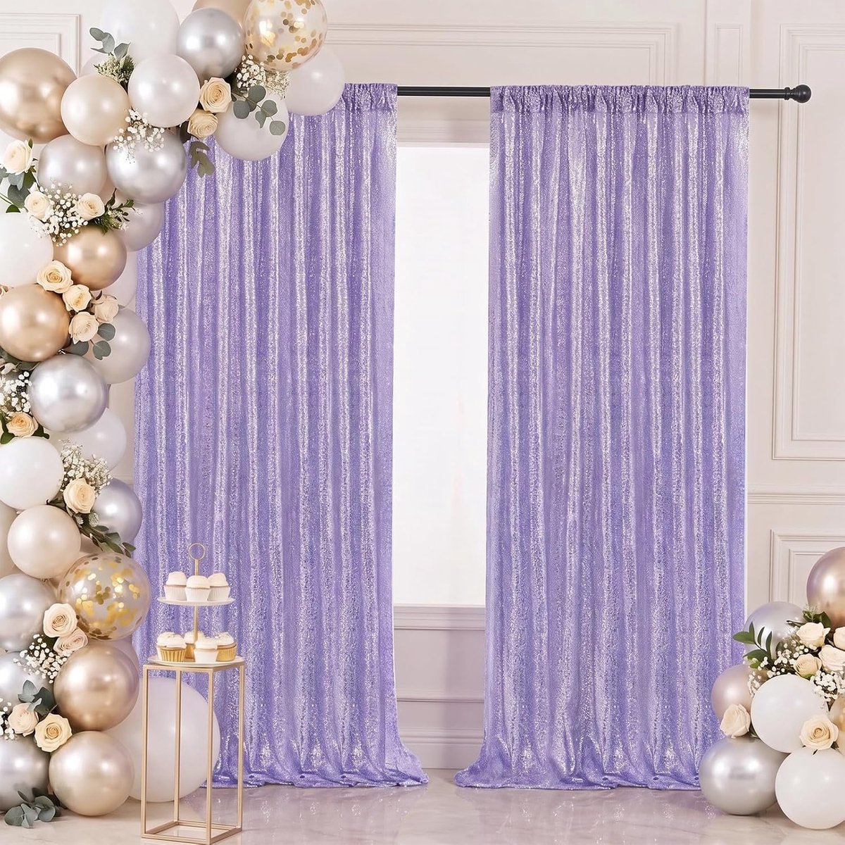 Fotoachtergrond 60 x 200 cm - pailletten stof - paars - voor creatieve foto’s - ShopVlot