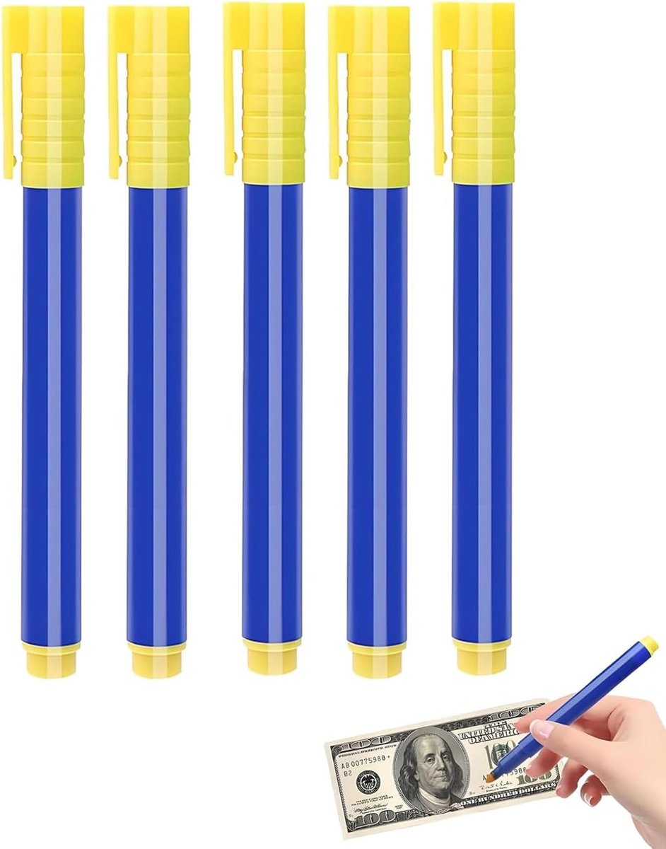 Valsegeld testpen set van 5 - snelle en betrouwbare echtheidstest - universele bankbiljettencontrole - ShopVlot
