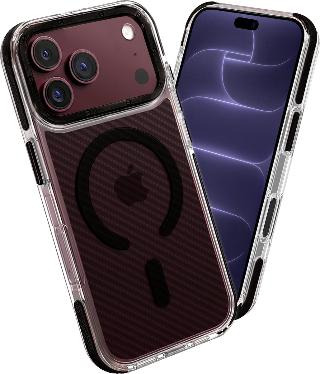 Hoesje - Geschikt voor Apple iPhone 18 Pro Max - Magsafe Compatible - Carbon Look - Sterk & Shockproof - Back Cover - Telefoon Hoes Shockproof - Shock Proof Case - Telefoonhoes - Zwart