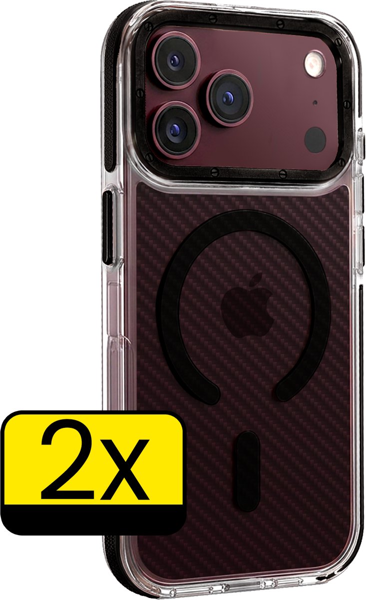 Hoesje - 2 Stuks - Geschikt voor Apple iPhone 18 Pro Max - Magsafe Compatible - Carbon Look - Sterk & Shockproof - Back Cover - Shock Proof Case - Telefoon Hoes - Telefoonhoesjes - Zwart