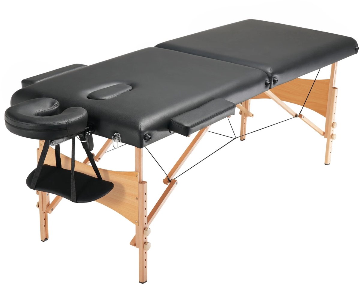 VILIMA - Massagetafel - Massagetafel opvouwbaar - Draagbare massagetafel - Makkelijk vervoerbaar - Lichtgewicht - Zwart - 185x60x84 cm