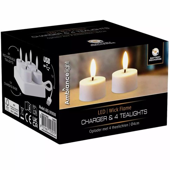 Theelicht LED 4 stuks oplaadbaar incl. oplaadstation. van Cilgro — afbeelding 2