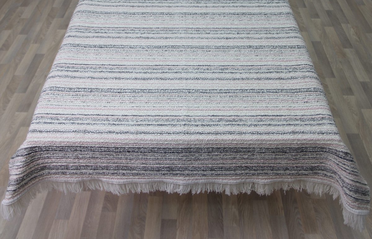 Handweef Tafelkleed Malando / Malaga 18 - 125x125 cm - vierkant kleed - ecru / roze / grijs gestreept