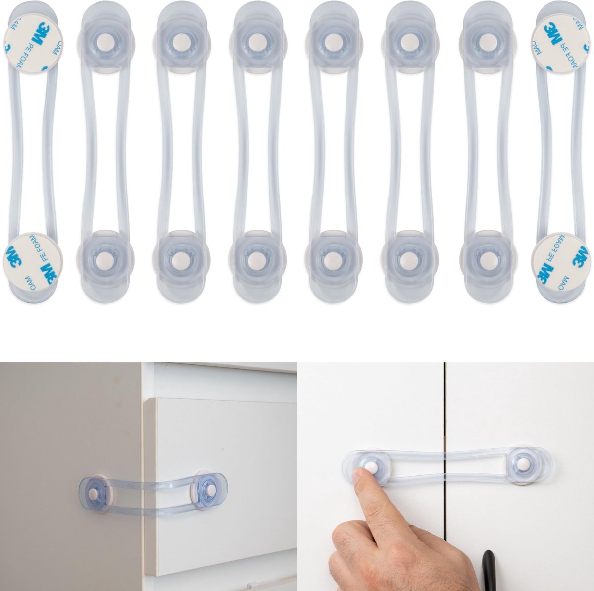 Universeel kinderslot 8 stuks - transparant - met lijm - beveiliging voor meubels - ShopVlot