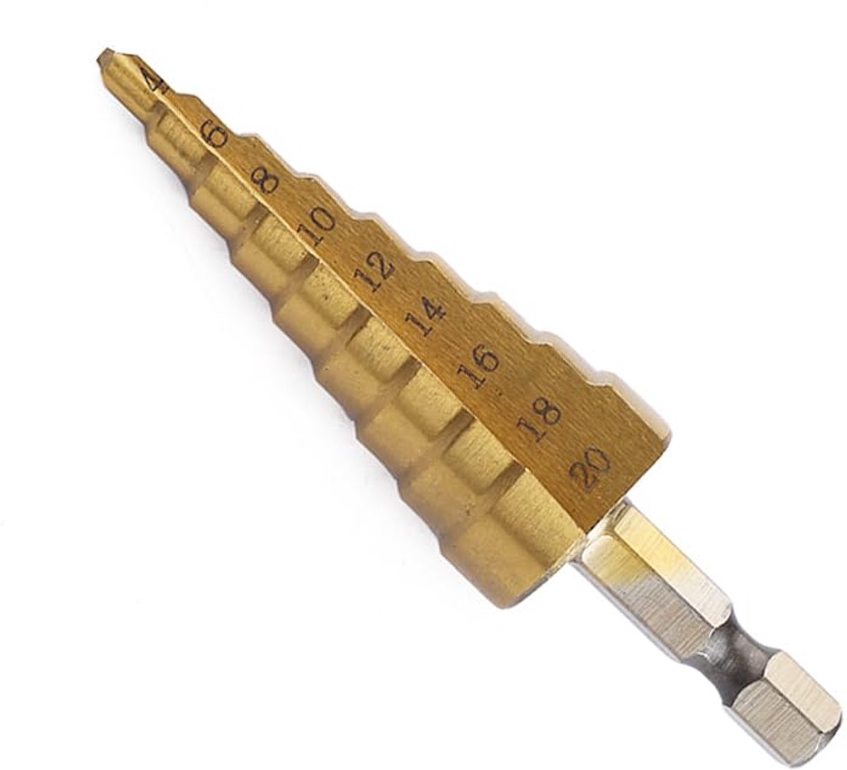 SnelShoppen - 1/4" Hexagonale Shank 4-20mm Titanium Coated Spiral Grooved Stapelboor HSS Boor Set voor Kunststof Hout Metaal Multi-Hole Cone Boor