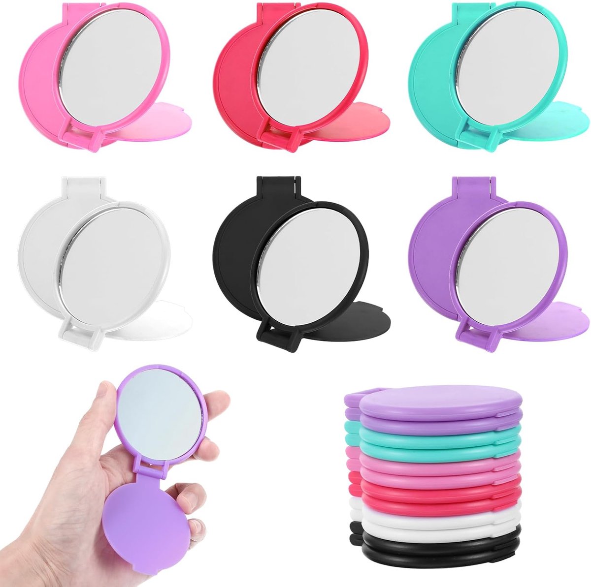 SnelShoppen - 12 Stuks Draagbare Pocket Spiegel, Vouwbare Reisspiegel, Mini Makeup Spiegel, Compacte Vouwspiegel voor Dames en Meisjes, Handtas, Porte