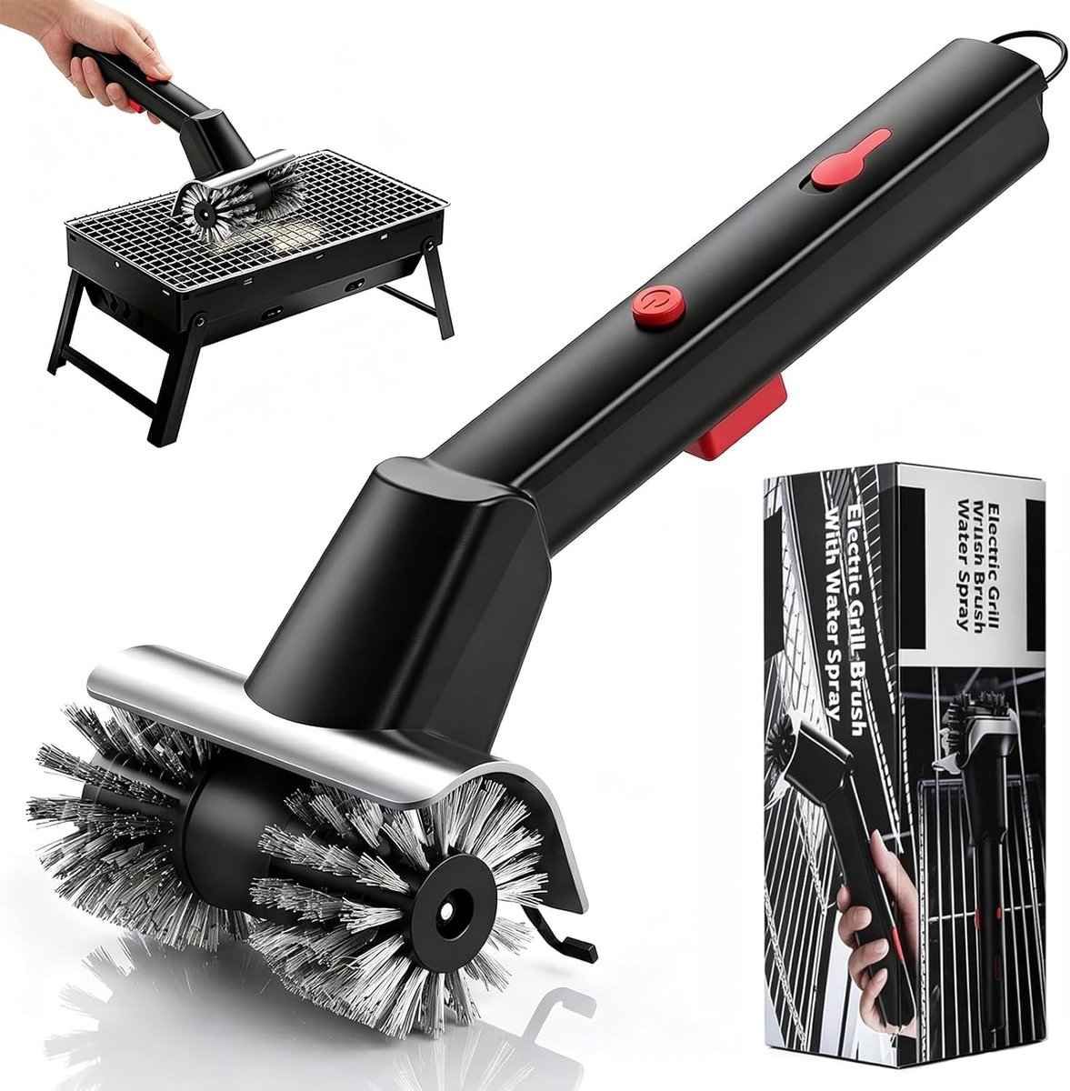 SnelShoppen - Elektrische Grillreinigingsborstel Draadloos met Dubbele Kop voor Gasgrill, Houtskoolbarbecue en Elektrische Grill - Roestvrijstalen Gri