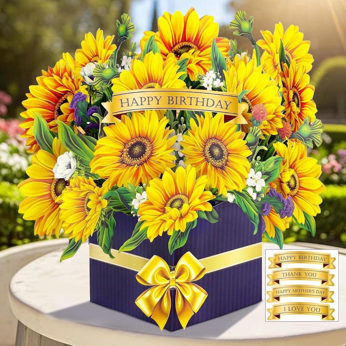 SnelShoppen - 3D Verjaardagskaart met Zonnebloemen voor Vrouw, Moeder, Zus - Pop-up Kaart voor Verjaardag, Jubileum, Bedankt, Beterschap - Kleurrijk e