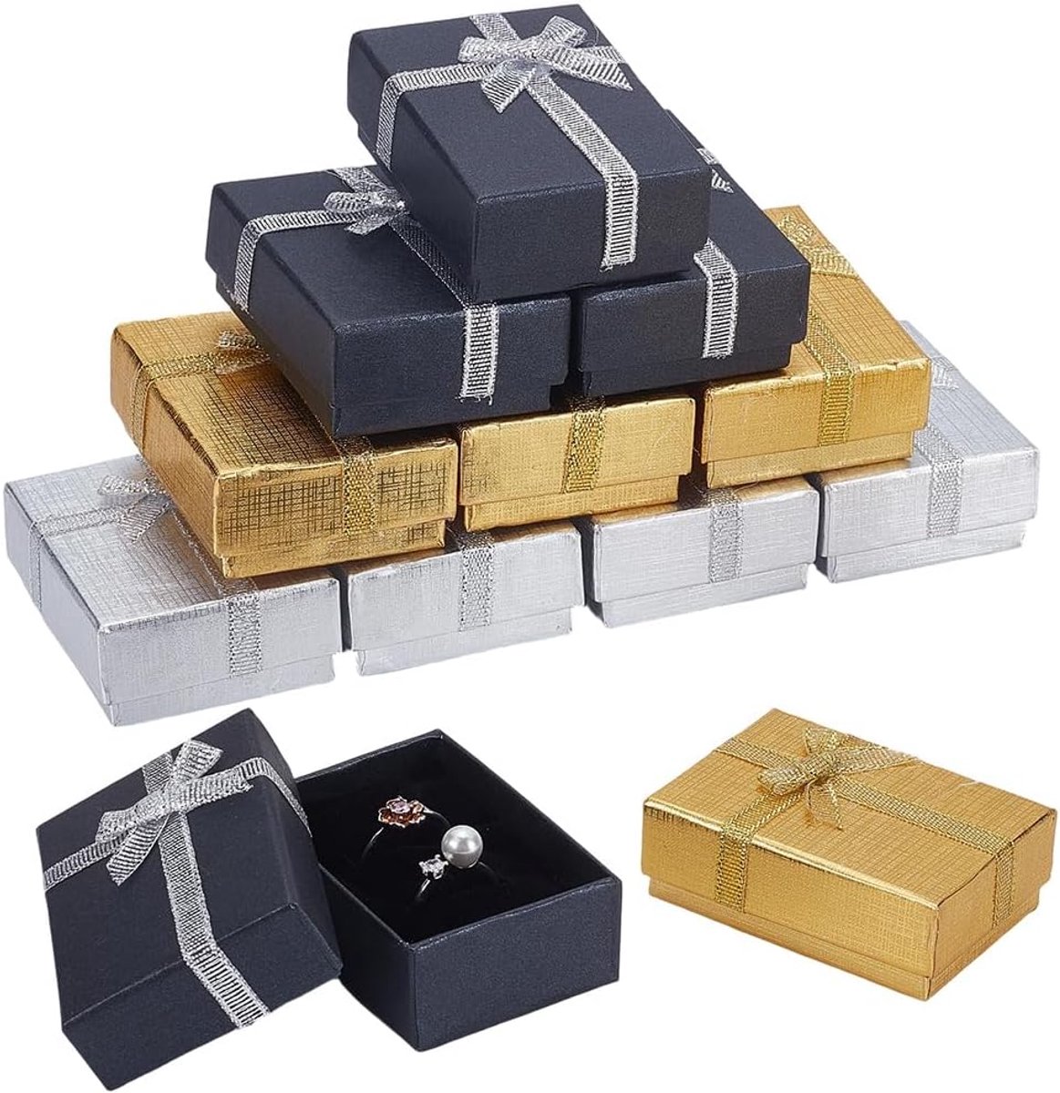 Sieradengeschenkdozen 12 stuks - 7,6 x 5,1 x 2,5 cm - Karton - Met strik voor sieraden - ShopVlot