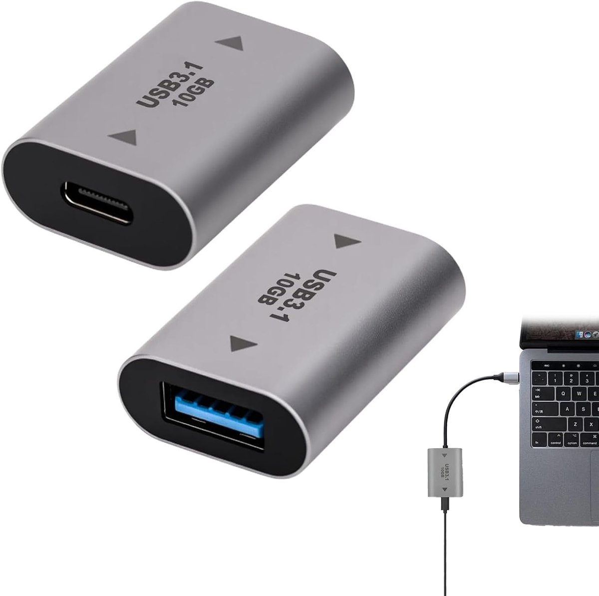 USB C Connector naar USB 3.1 Gen2 Adapter - 2pcs - Aluminium - 10Gbps dataoverdracht - ShopVlot