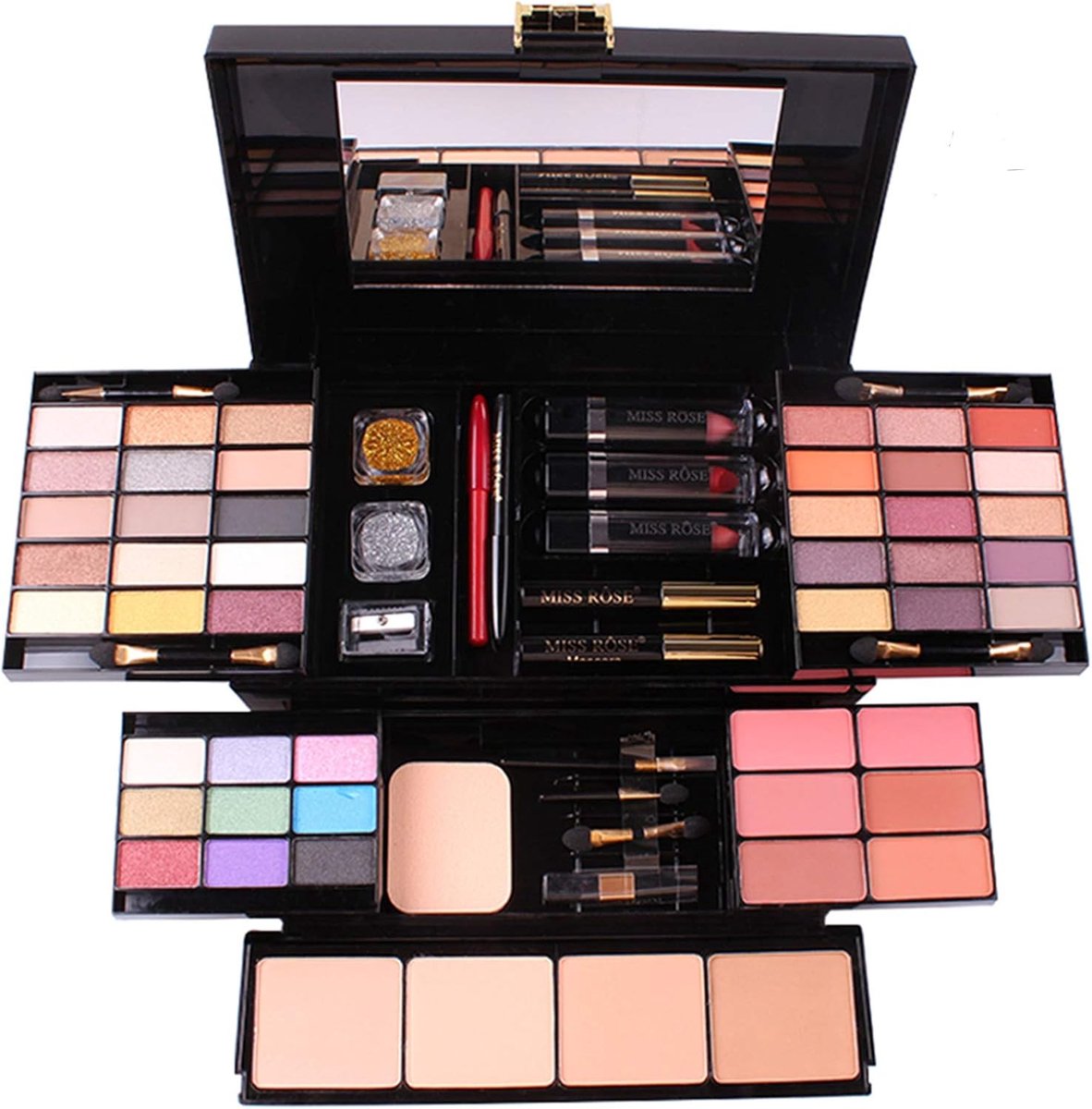 SnelShoppen - Complete Make-upset 54 Kleuren - Oogschaduw, Lippenstift, Mascara, Eyeliner, Cosmetische Borstels, Compact Poeder - Perfect voor Feest,