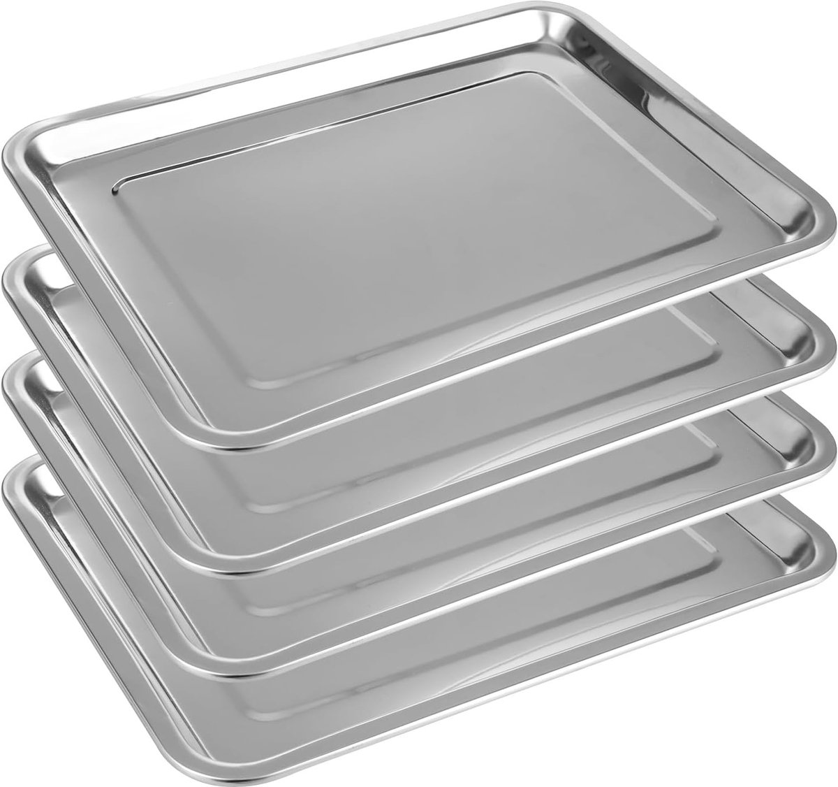 SnelShoppen - Bakplaat Set van 4, Roestvrij Staal, Cake Tray 40 x 30 x 2 cm, Rectangulaire Ovenplaat voor Bakken, Roosteren, Serveren, Vaatwasserbeste