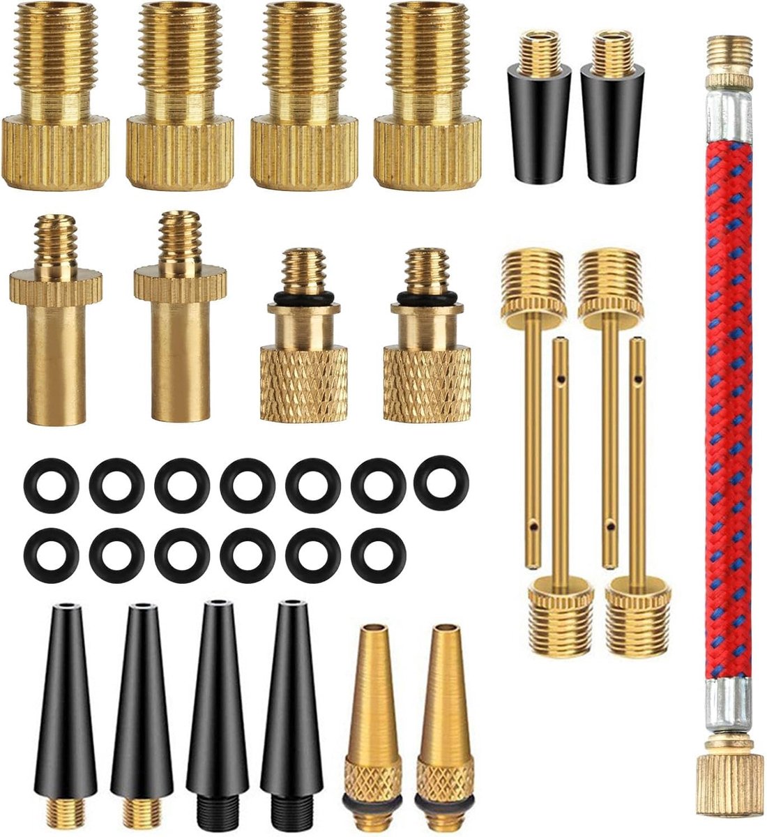 SnelShoppen - 33 stuks Fietsventieladapterset, Luchtpomp Accessoires, Messing DV SV AV Ventieladapter voor Compressor, Autoventielopzetstuk, Inclusief