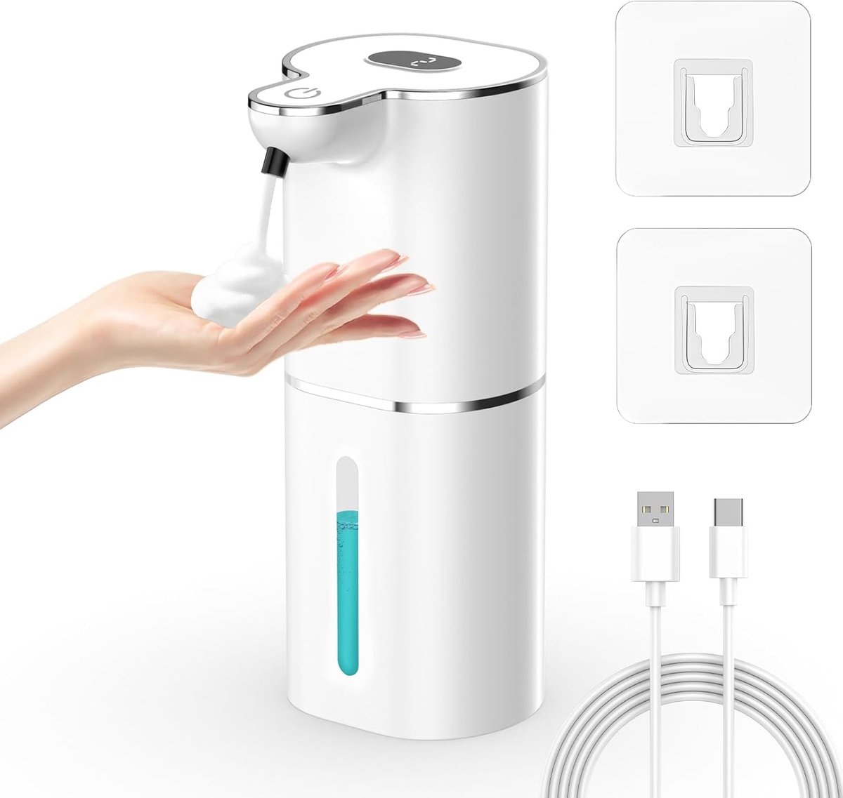 SnelShoppen - Automatische Zeepdispenser - 380ml Elektrische Foam Zeepdispenser met Sensor - Wandmontage, USB Oplaadbaar, LCD Scherm, IPX5 Waterdicht