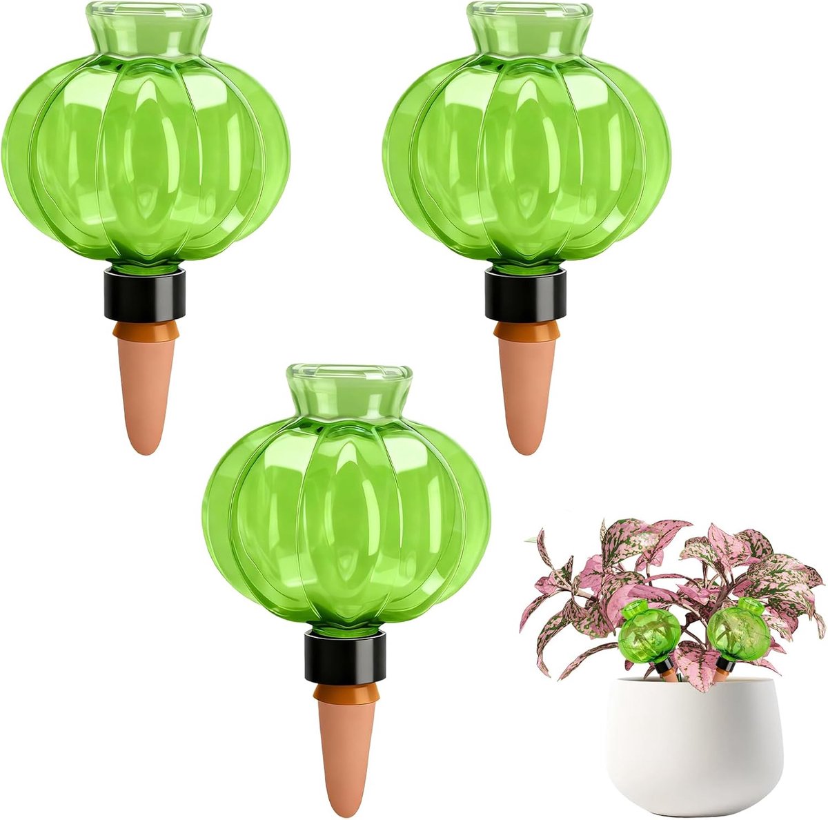 SnelShoppen - Set van 3 Irrigatieballen 500 ml Pompoendesign - Automatische Waterdispenser voor Kamerplanten, Balkon en Tuin - Terracotta Kleikegel vo