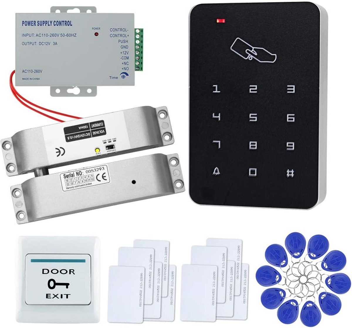 SnelShoppen - Complete Toegangscontrole Set met 125KHz Elektronisch Deurslot, RFID Kaarten, Toetsenbord en Uitgangsdrukknop voor Veiligheid en Gemak
