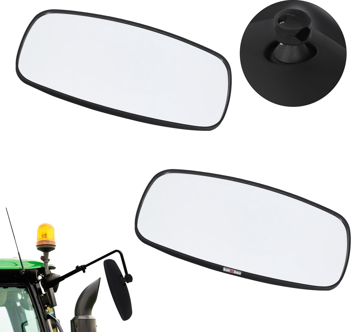 KOTARBAU® Tractor Spiegel - Buitenspiegel Tractor 32 x 17 cm 2 st. Spiegel Tractor - Buitenspiegel voor Tractor - Links/Rechts - Convexe Spiegel met Houder voor ⌀ Spiegelarm 15-24 mm - PVC