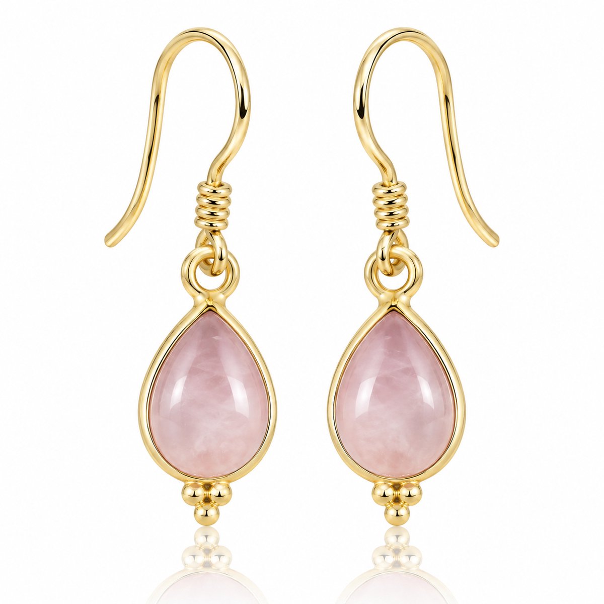 Natuursieraad - rozenkwarts oorhangers 925 zilver goud verguld - Oorbellen Set - 1 Set (2 stuks) - luxe edelsteen sieraad - handgemaakt