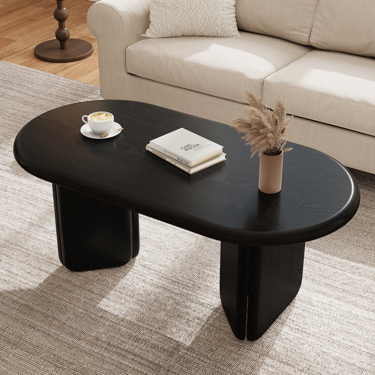 MUVANO Ovale Salontafel - MDF Koffietafel Zwart - Moderne Woonkamertafel Met Afgeronde Poten - 99x50x40 cm - Stabiel Ontwerp - Voor Woonkamer Zwart Zwarte