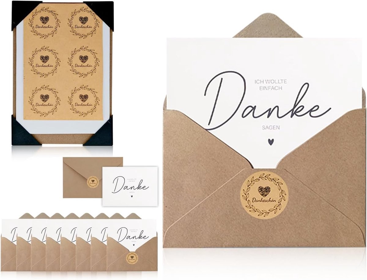 10 stuks bedankkaarten, enveloppen van kraftpapier, moderne vouwkaarten, bedankstickers, wenskaart, 10 blanco kaarten + 10 enveloppen + 10 stickers + 4 beschermhoeken