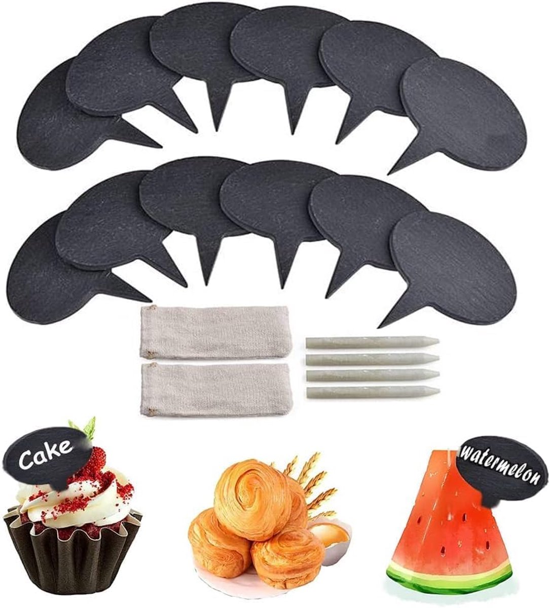 Kaasmarker voor charcuteriebord, set met 18 stuks leisteen kaaslabels, kaasmarker set, kaasnaam