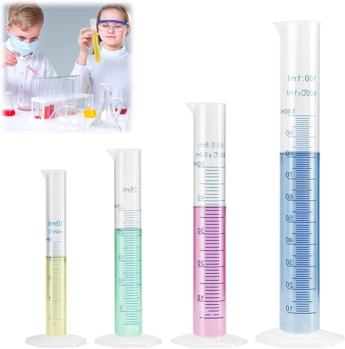 Cilinders,Plastic Gegradueerde Cilinderbeker,Meetcilinder van Kunststof,voor Doe-het-zelf en Wetenschappelijke Laboratoria,4 Stuks