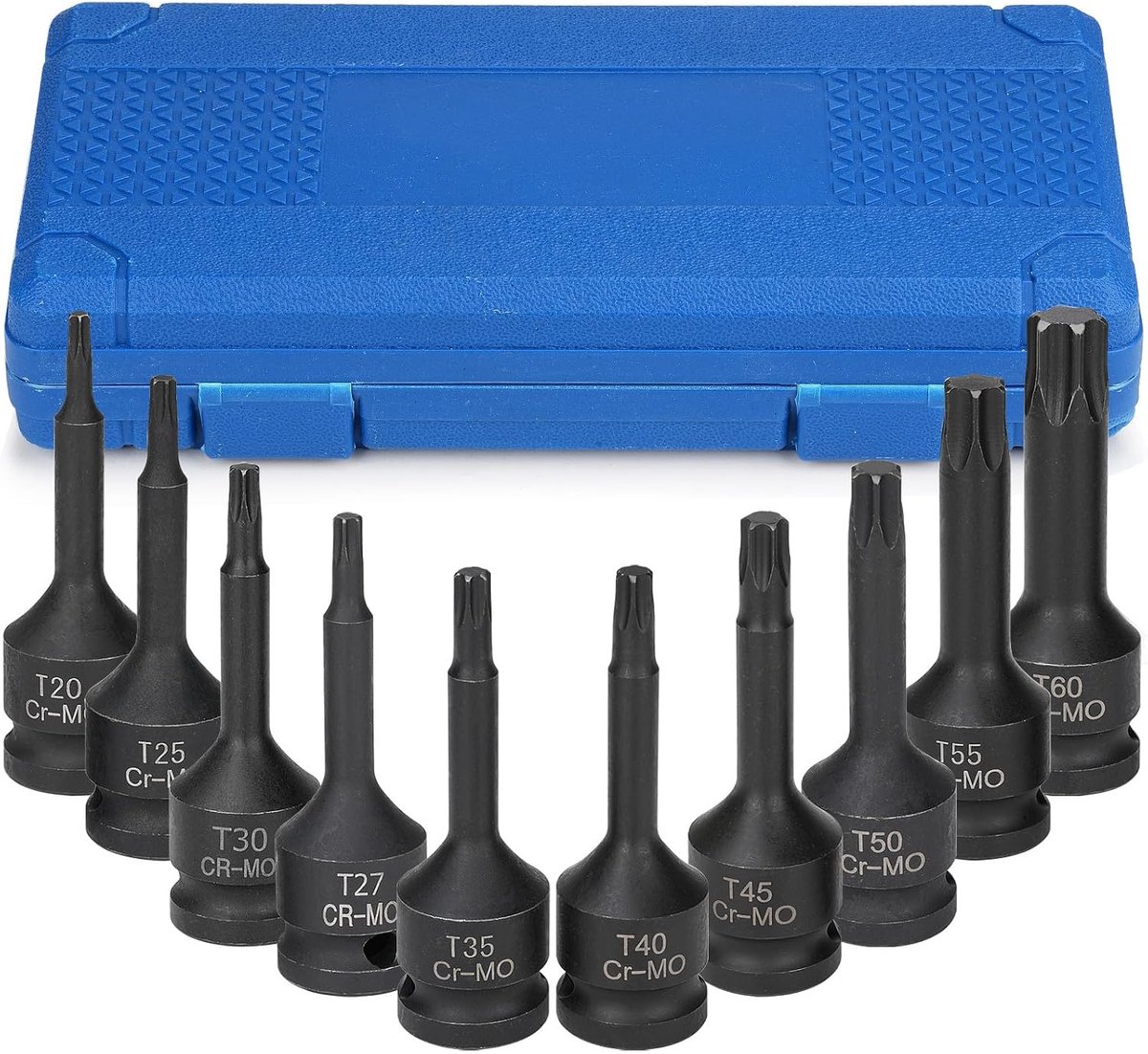 1/2 inch slag-bit-dopsleutelset, 10-delige T-Inbus moerset 1/2 inch, zeskant moer 20-60 mm, zeskant bit met kunststof koffer voor slagschroevendraaier