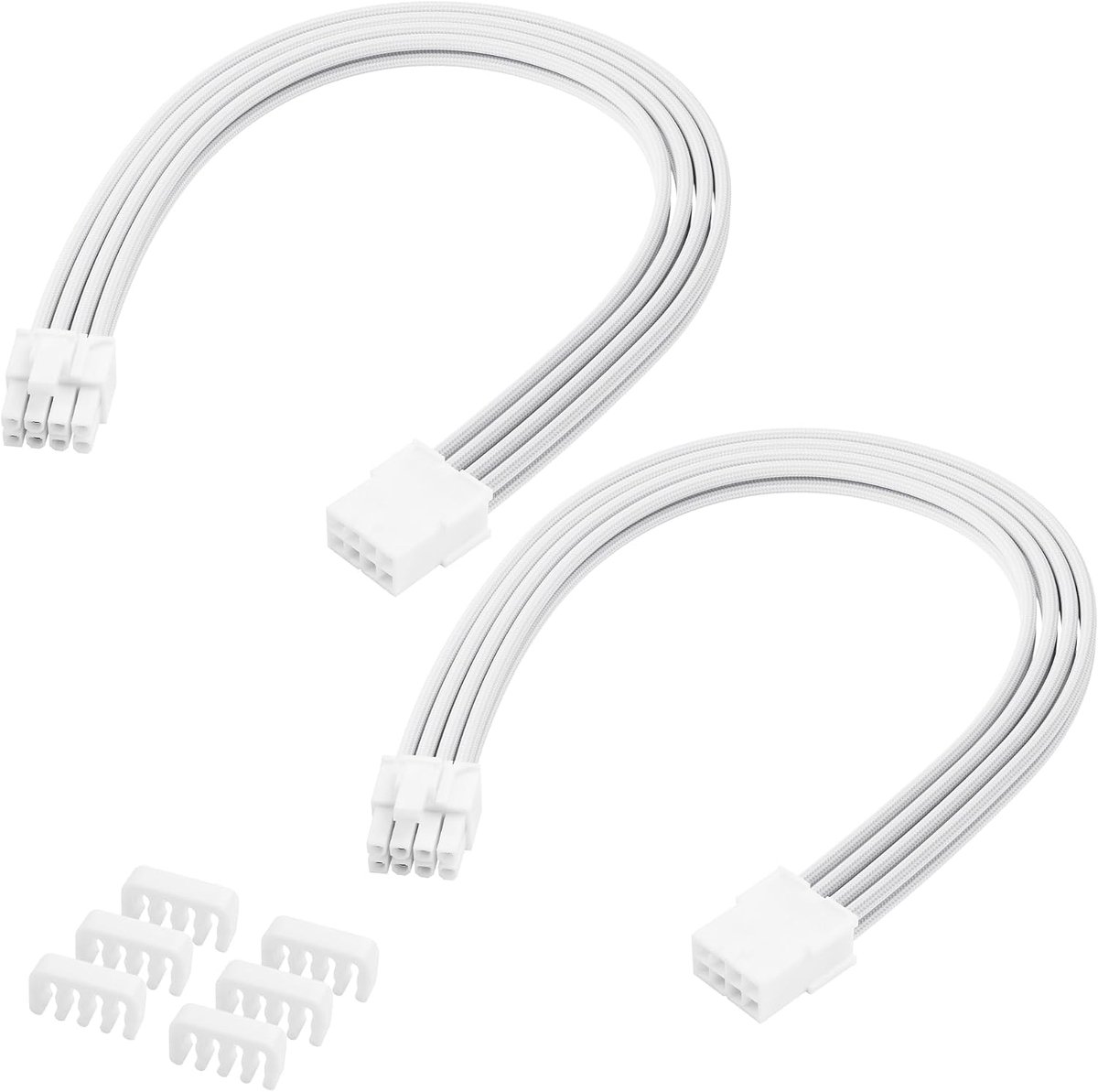 2 stuks ATX 8PIN Famale naar ATX 8PIN (6+2) mannelijke witte verlengkabeladapter voor pc-bouw hoogwaardige GPU-kabellay-out - 30 cm/11,8 inch (wit)