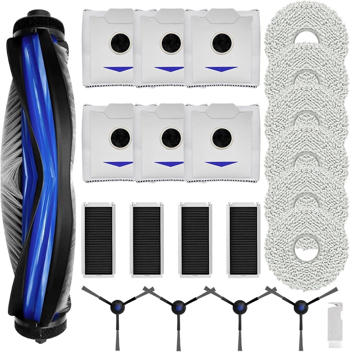 Accessoires voor Ecovacs Deebot N30 Pro Omni/N30 Omni robotstofzuiger, set reserveonderdelen met 1 hoofdborstel, 6 schoonmaakdoeken, 6 stofzakken, 4 HEPA-filters, 4 zijborstels