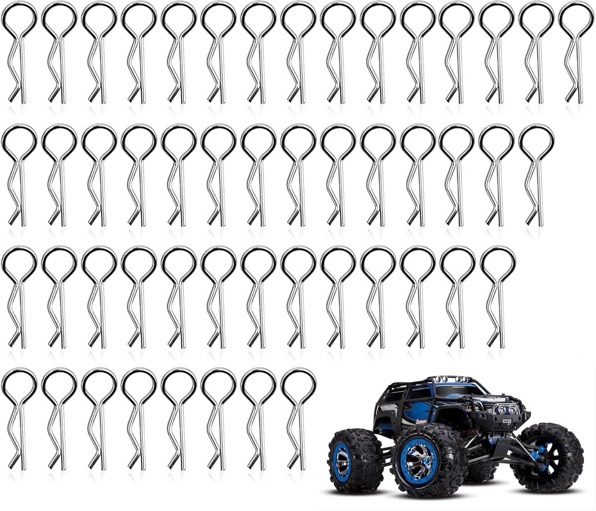 50 stuks RC Body Clips, roestvrij staal R Type Pin voor 1/10 Remote Control Car Shell Model Spare Part, Zilveren Body Shell Clip, Body Split Pin Clips