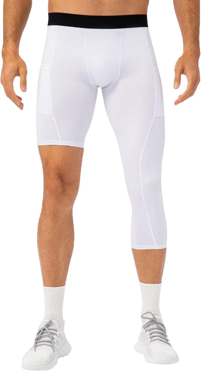 Burko Panty met één pijp, heren legging met één benen, voor basketbal, zijzakken, fitness, eenbenige panty