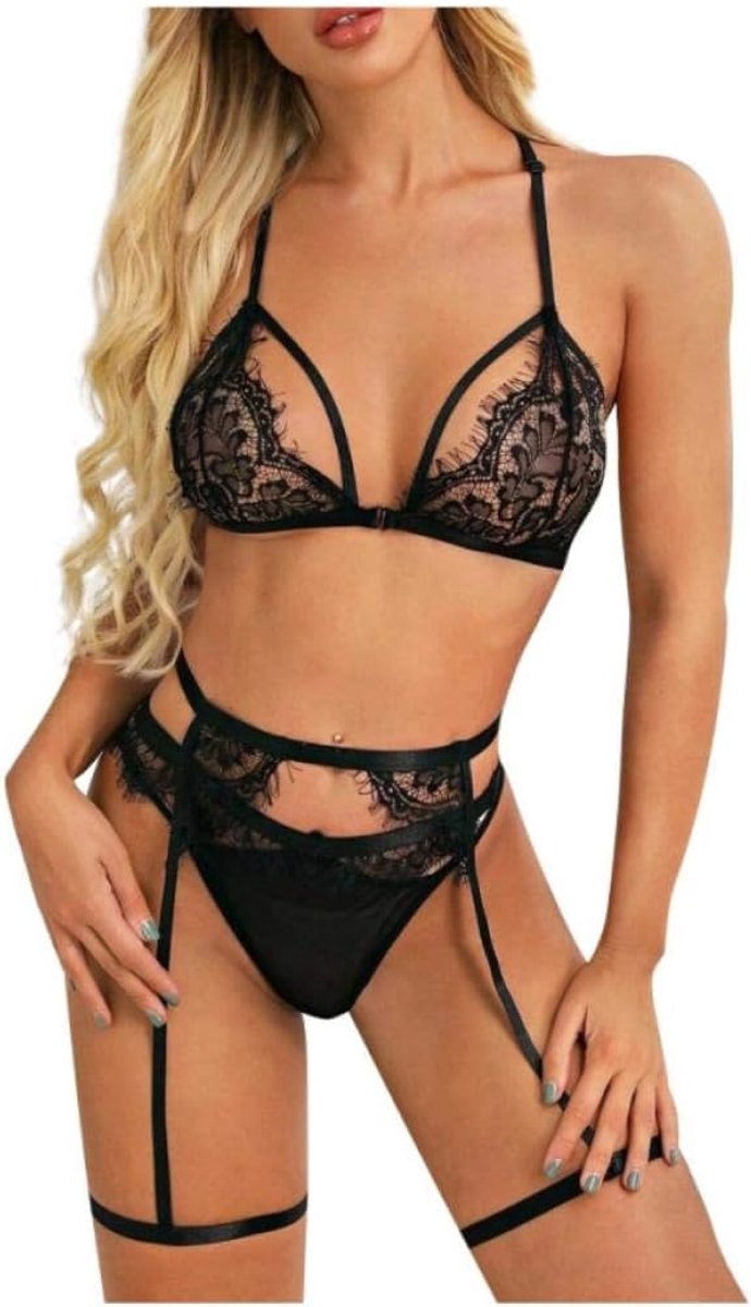 Sexy dames erotische lingerie Vrouwen Sexy Bh G-String Kousenband Ondergoed Kant Halter Nachtkleding Kostuum