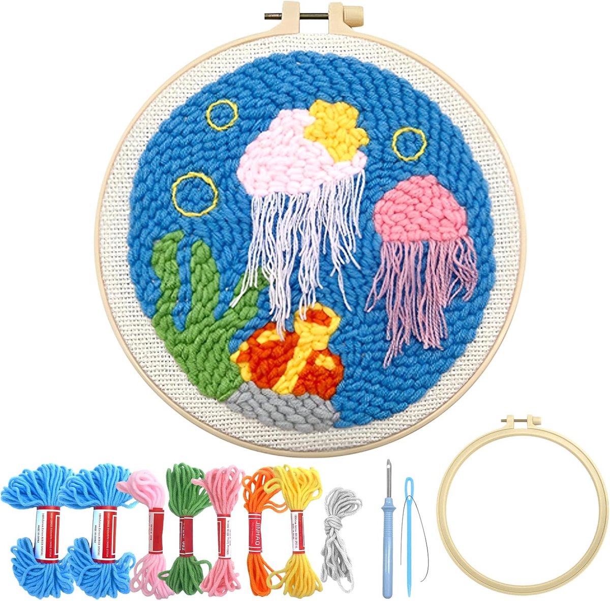 Fuxunamz Punchy Art Set, Punch Naalden Set Beginners, Stiknaalden, Eenvoudig, Marinestijl Doe-het-zelf Ambachten, Wordt geleverd met Ponsnaald, Handleiding, Borduurframe, voor Woondecoratie