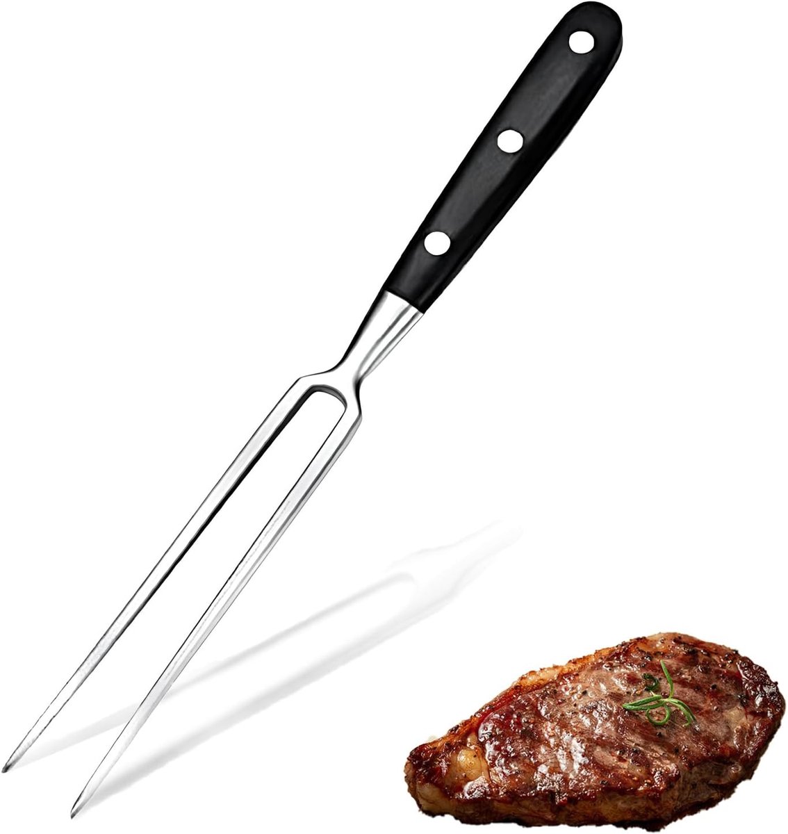 Vleesvork met handvat, grillvork, roestvrij staal, grillvork van roestvrij staal, voor barbecue, keuken, kalkoen, braden, diner (zwart)