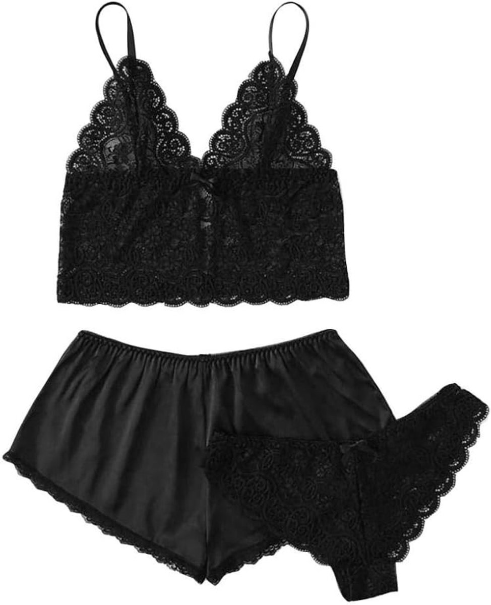 Dameskostuums Dames hemdje Shorts Set Nachtkleding Pyjama Kanten Lingerie Sets