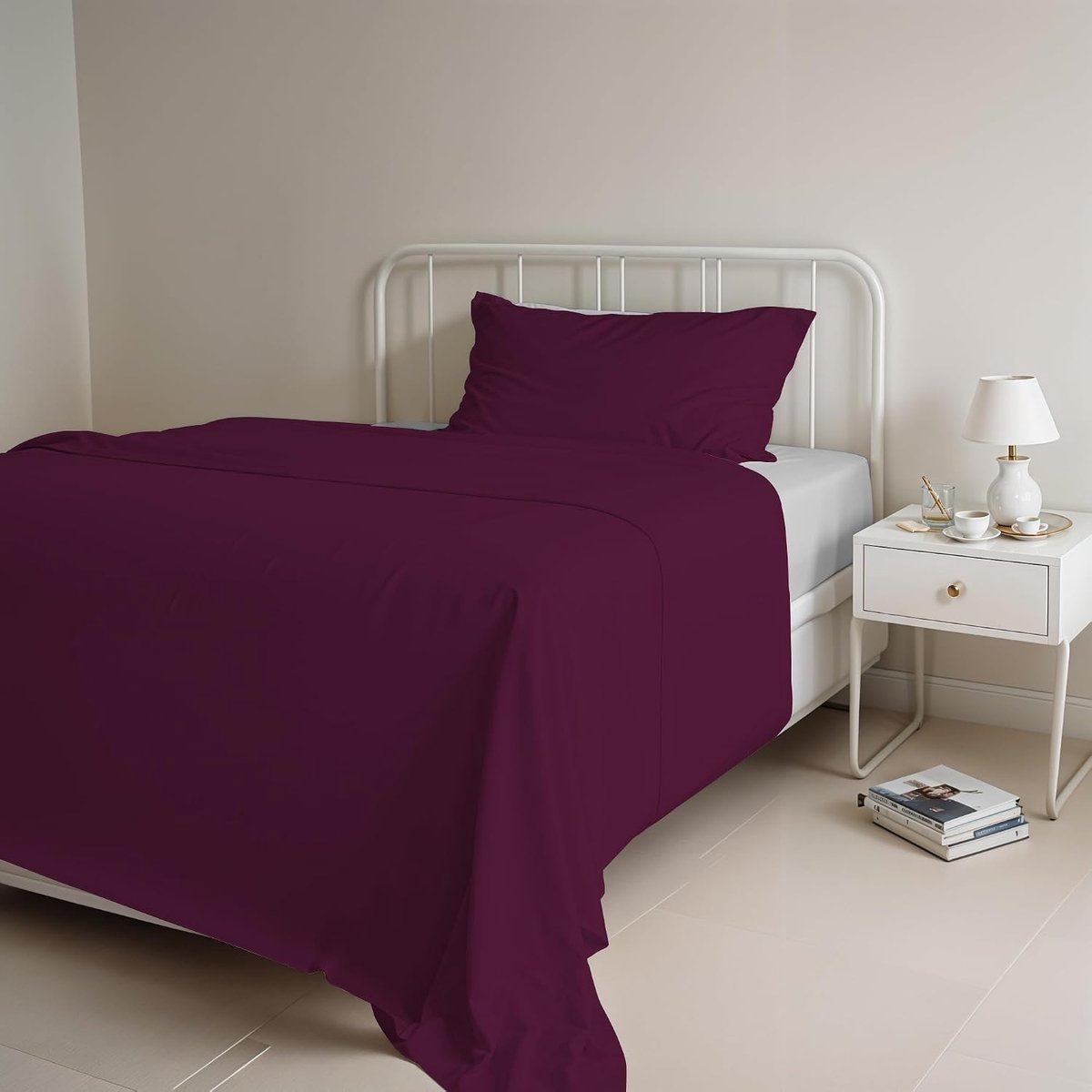 Bed Linen Beddengoed Natural Colour, pruim/lichtgrijs, eenpersoonsbed