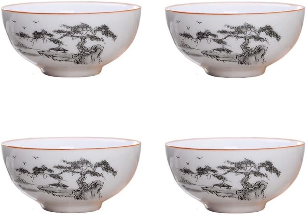 Baobao Set van 4 Chinese theekopjes van wit porselein, 56,7 g, voor Gongfu-theekeremonie, landschap