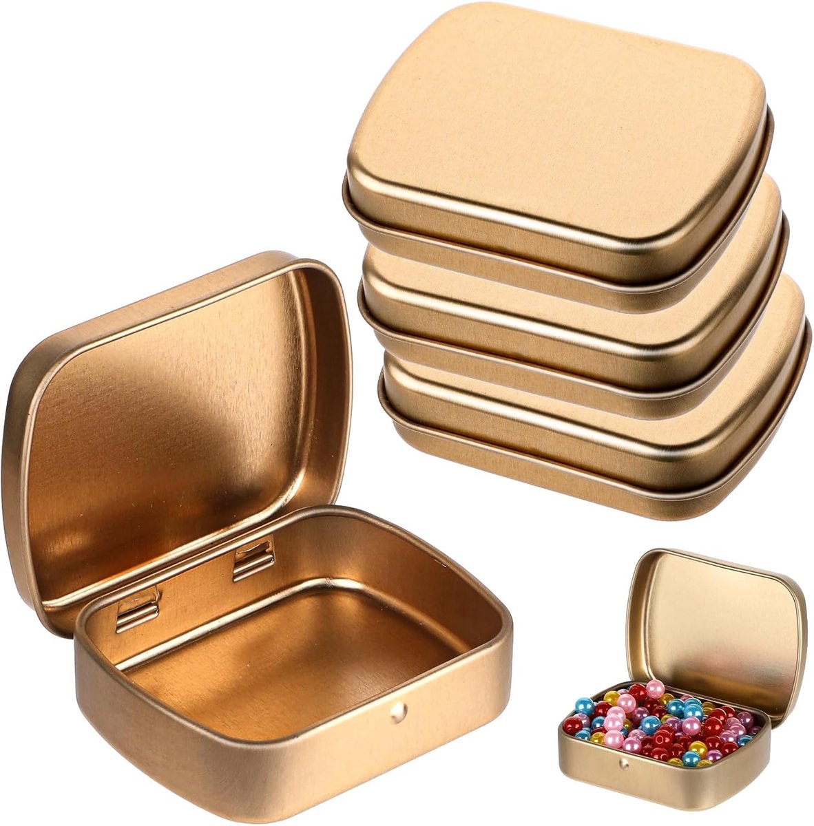 Blikken dozen met deksel, 4 stuks rechthoekige blikken dozen kleine metalen opbergdoos draagbare opbergdoos lege metalen blikken met deksels voor snoep koekjes sieraden kralen