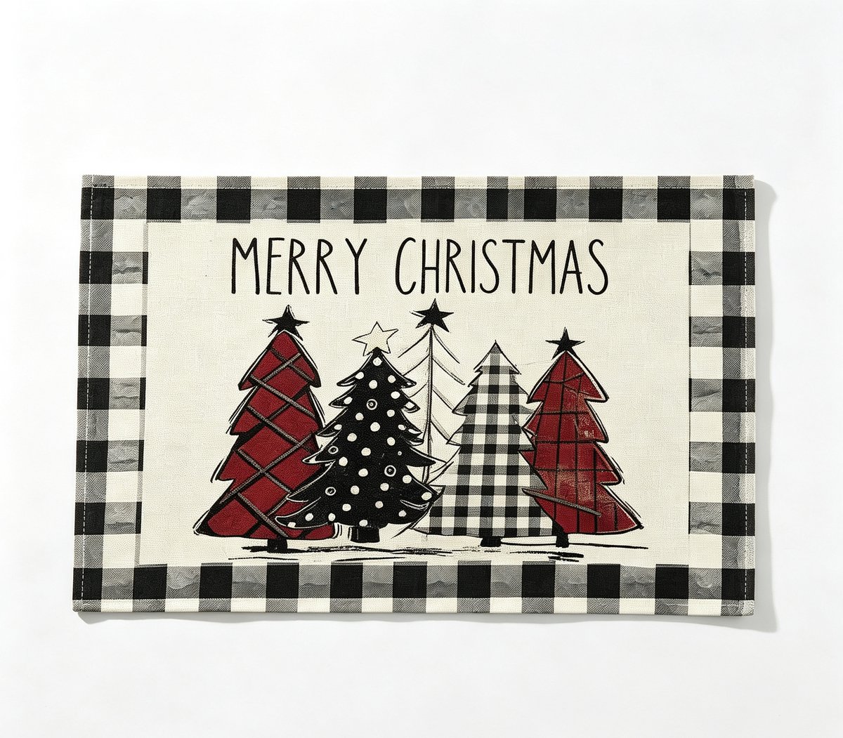 Set van 2 placemats met kerstboom en buffalo-ruitpatroon – stoffen winterplacemats (ca. 30 x 46 cm) – kersttafeldecoratie in landelijke stijl voor binnen en buiten (keuken - eetkamer - feest)