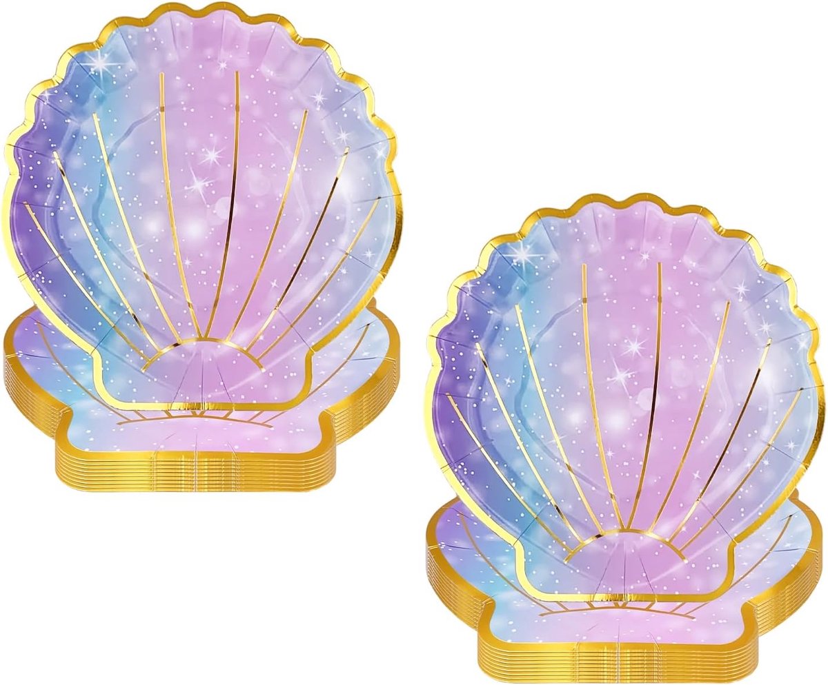 20 stuks feestserviesset, 18 cm × 17,5 cm, papieren borden verjaardag meisjes, kleurrijk feestservies van papier, voor verjaardags-, strand- en zee-themafeesten