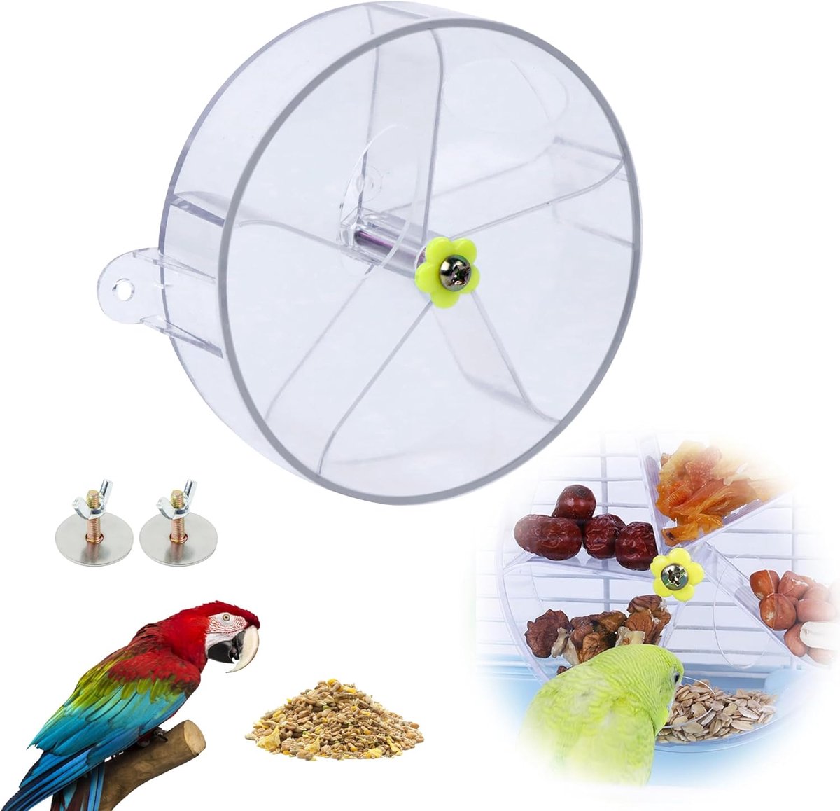 Papegaaien, acryl vogelvoederstation, draaibare papegaai, volière-accessoires, hangend vogelspeelgoed, cocorite intelligentie speelgoed, transparant