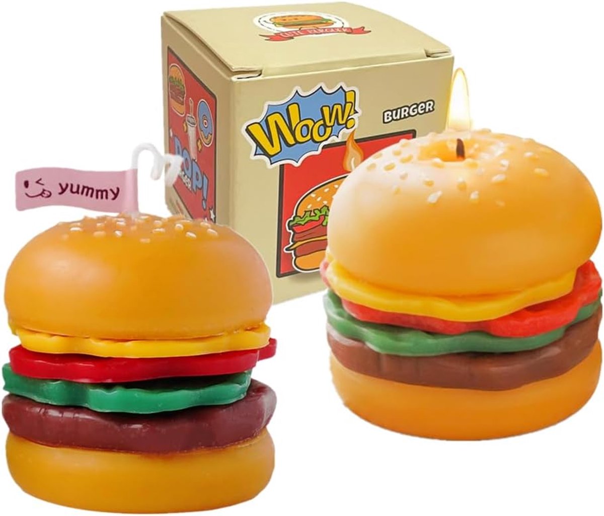 2 Pack Burger Geurkaars, Leuke Decoratieve Voedsel Kaars, Handgemaakte Creatieve Nieuwigheid Kaars voor Party Home Decor en Gift, Yummy Coffee Milk Geur