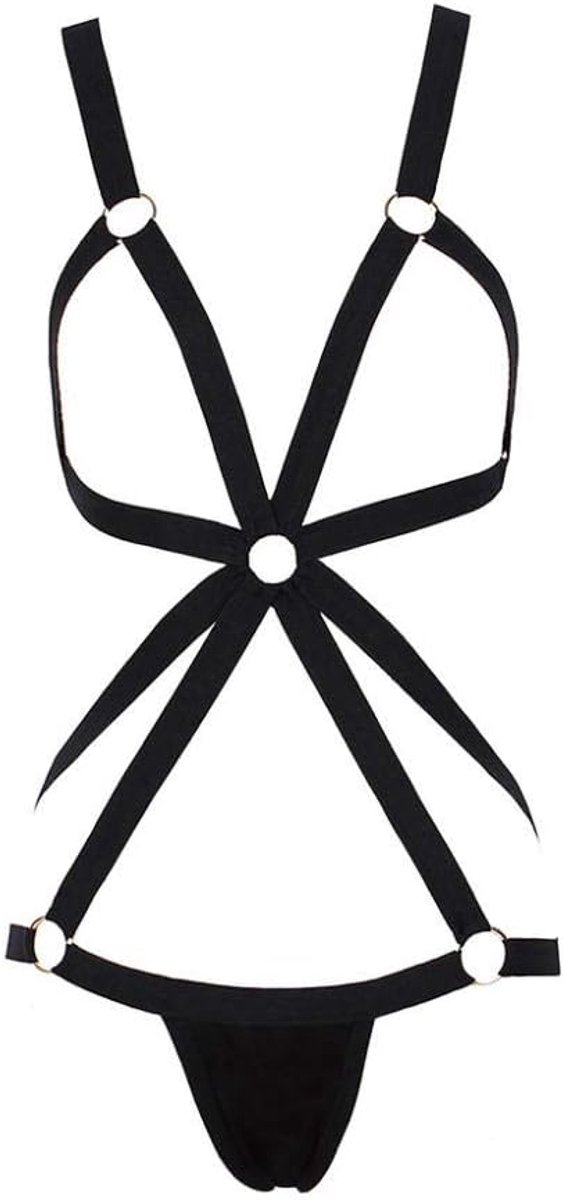 Babydolls, nachtjaponnen & negligés Sexy Vrouwen Ondergoed Sets Elastische Kooi Beha Strappy Bodysuit Hollow Out Bustier Beha Thongs Suit-As_shown_XL