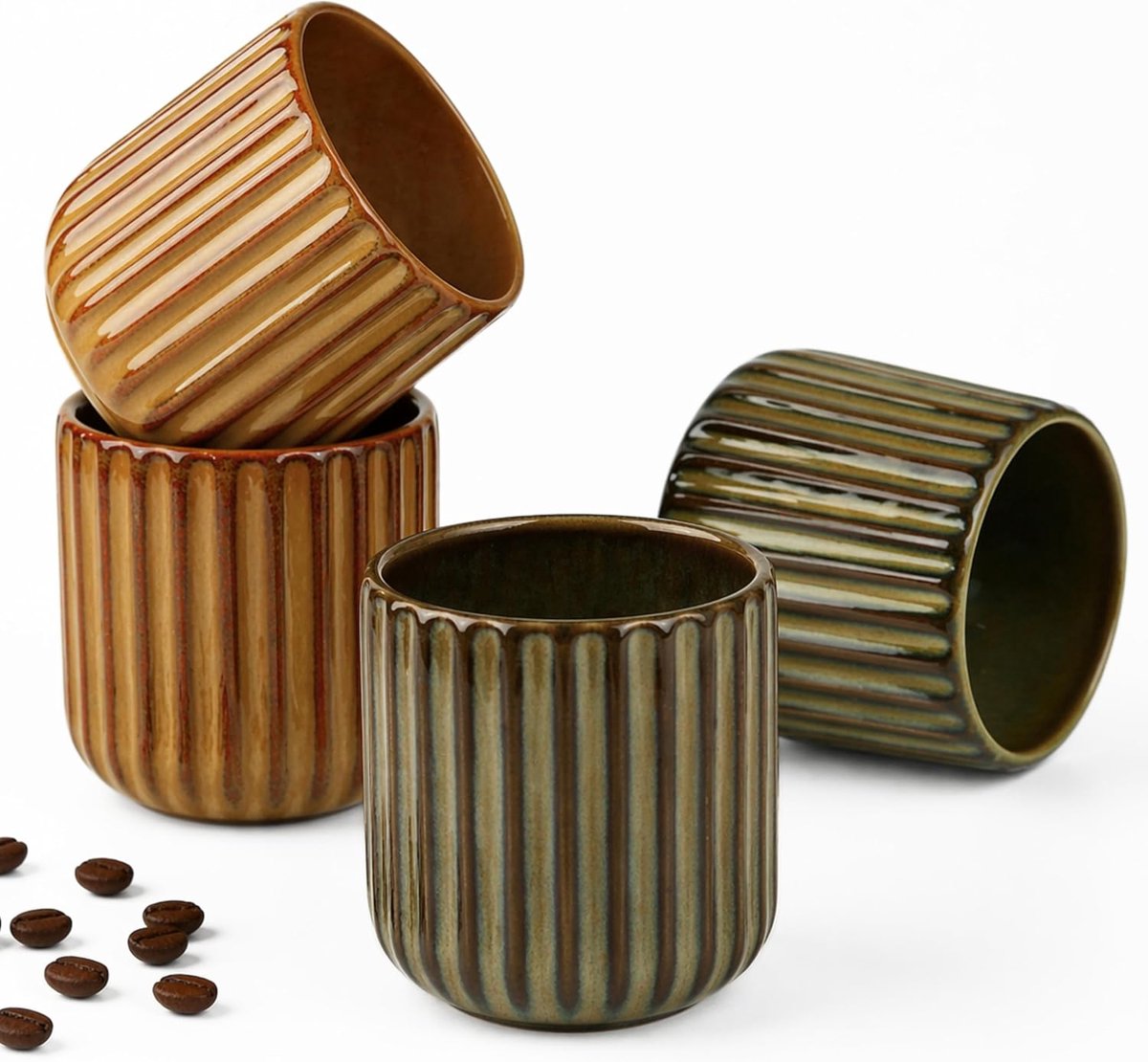 Set van 4 Espressokopjes 180ml Zonder Handvat, Dikwandig Keramiek Warmte-isolerend, Keramiek Unieke kleuren, Espresso/Mokka/Theekop, Vaatwasmachinebestendig, Cadeau - 2x Bruin + 2x Brons