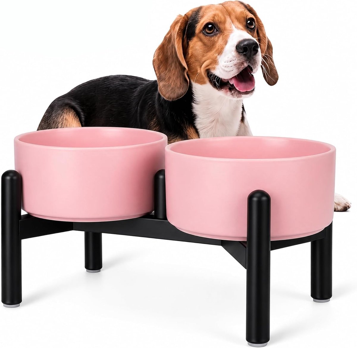 Keramische hondenbakset - verhoogde dubbele schalen met roestvrijstalen standaard - voer- en waterkommen voor kleine tot middelgrote honden - elk bevat 3,5 kopjes (30 fl oz) - roze