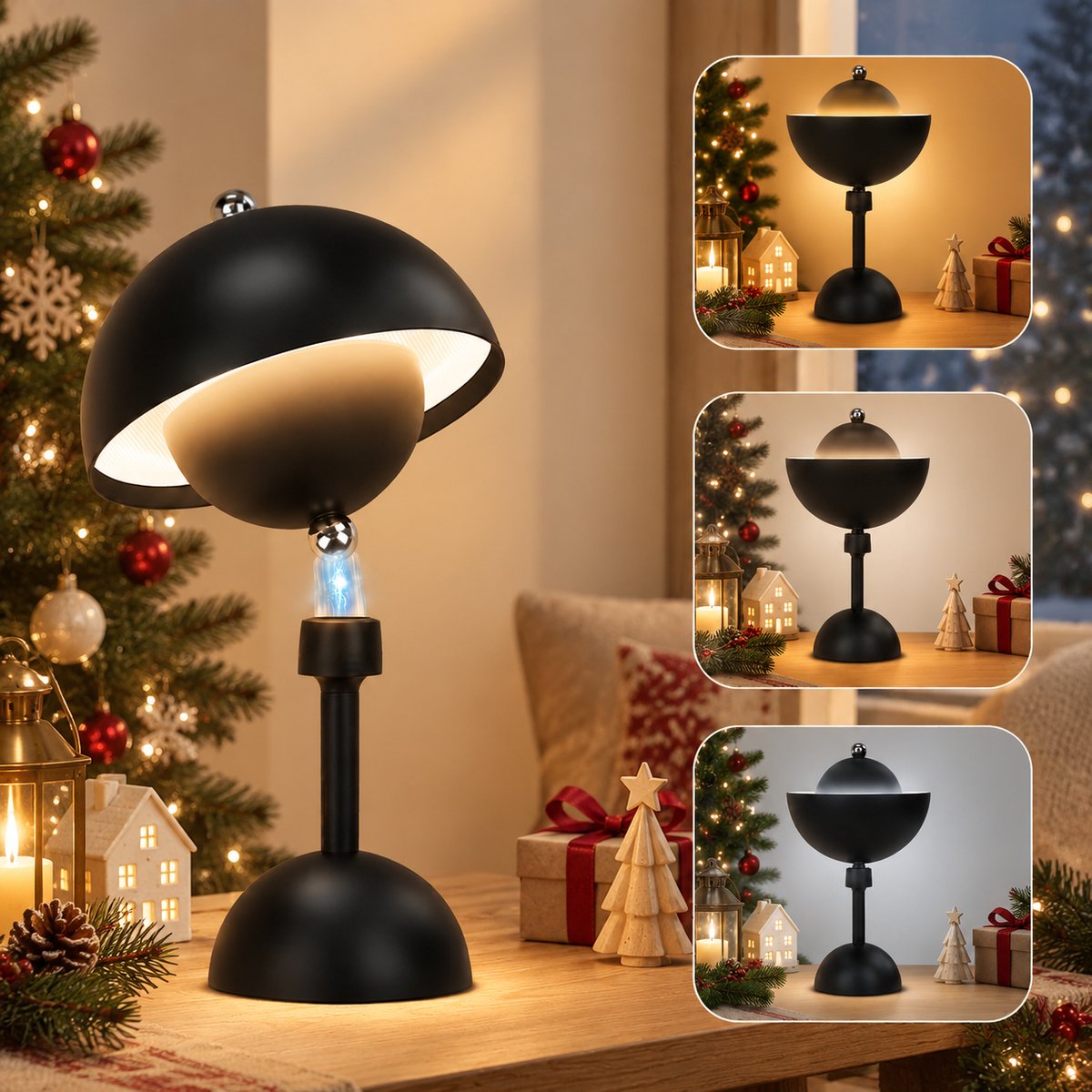 Lapamax Tafellamp Oplaadbaar met 5000mAh & USB-C - 360° Magnetisch Draaibare Lampkop - Nachtlampje met Touch - Bedlamp met 3 Kleurtemperaturen & Traploos Dimbaar - Sfeerverlichting voor Slaapkamer, Bureau en Terras - Zwart - 1 Stuk